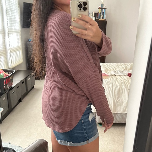 Waffle Knit Tie Front Top - Picture 3 of 6